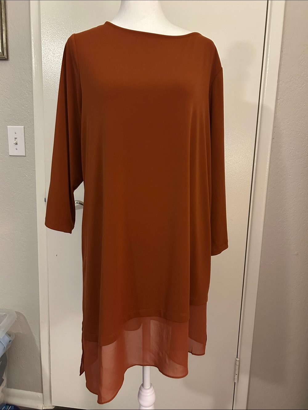 Susan Graver Rust Long Sleeve Layered Hem tunic